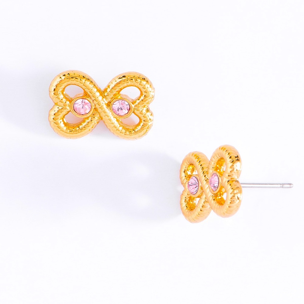 GOLD PLATED POST EARRINGS WITH PINK STONES